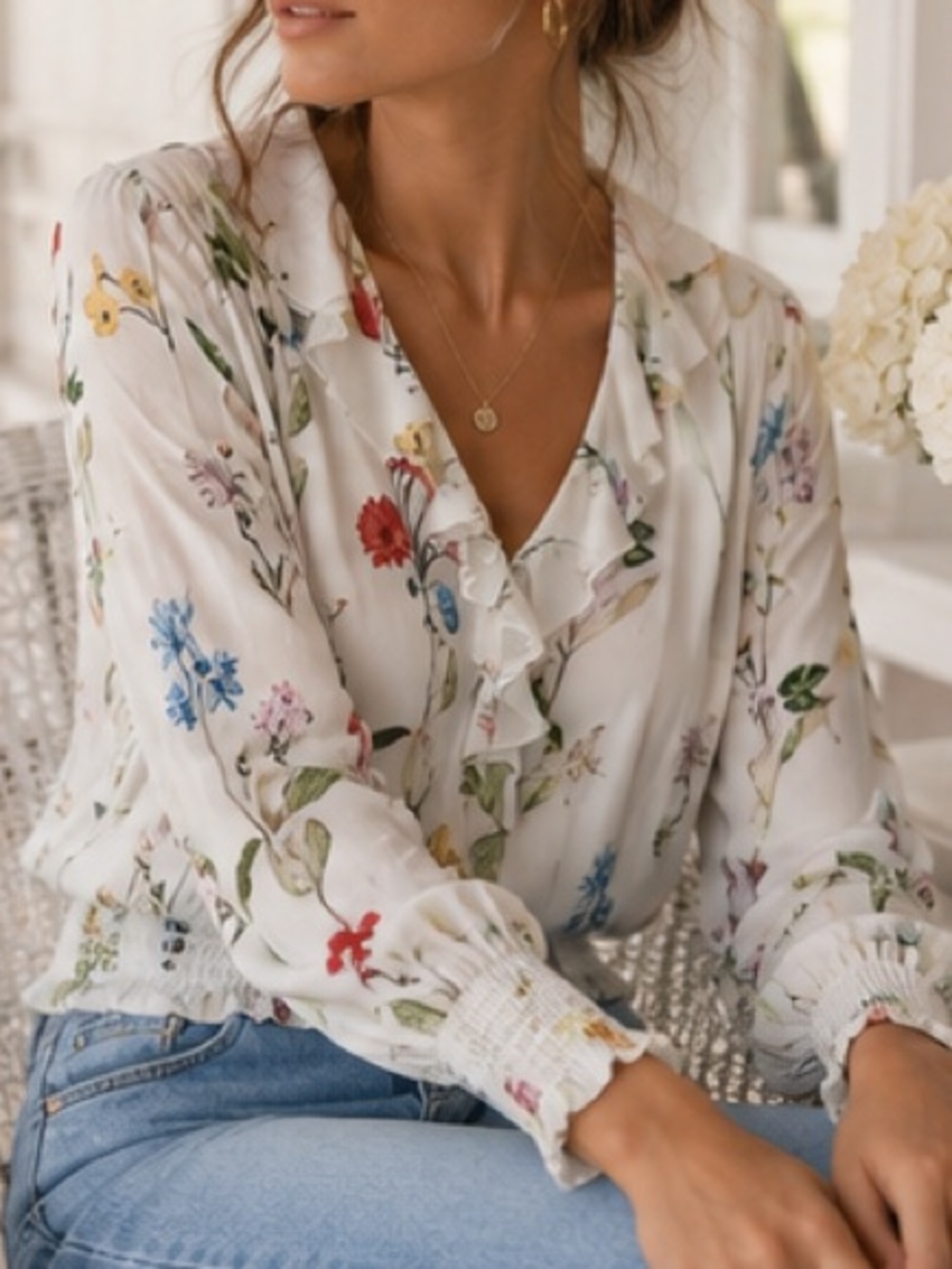 Parker Quincy silk Floral Long Sleeve Wrap Blouse Smocked Size XS - Picture 8 of 8
